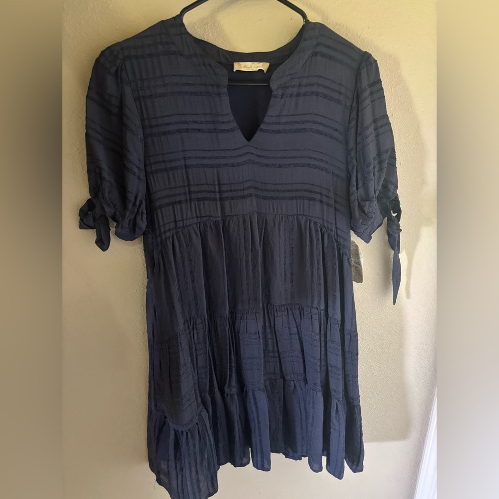 Altar'd State Navy Dress with Textured Stripes